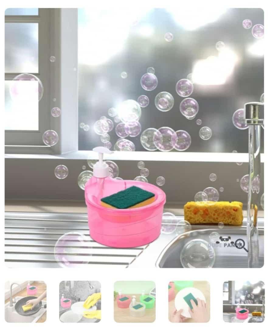 Introducing the Ultimate Sink Sidekick: Double Layer 2 in 1 Liquid Soap Dispenser with Pump and Sponge!